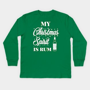 My Christmas spirit is rum, Funny Christmas pun, Alcohol holiday humour Kids Long Sleeve T-Shirt